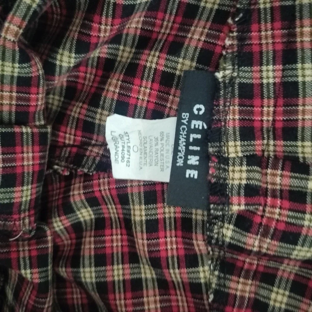 Celine by Champion Red Plaid Trousers Straight Leg Pants Size L Made in USA